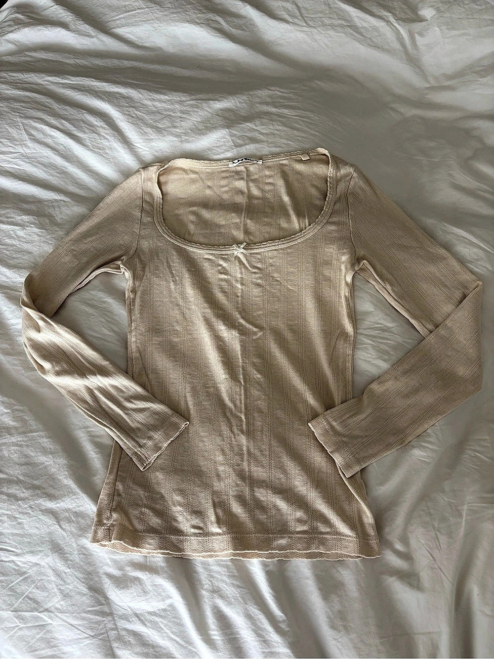 DÔEN Long Sleeve Square Neck Top in Cream Size Small Like New. Color Salt
